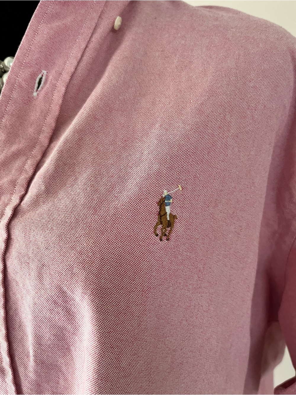 Refashioned Ralph Lauren Red/Pink Women’s Oxford Button-Down with Ruffle Collar - Picture 2 of 7